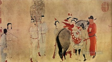 銭玄楊貴妃が馬に乗る古い中国語 Oil Paintings
